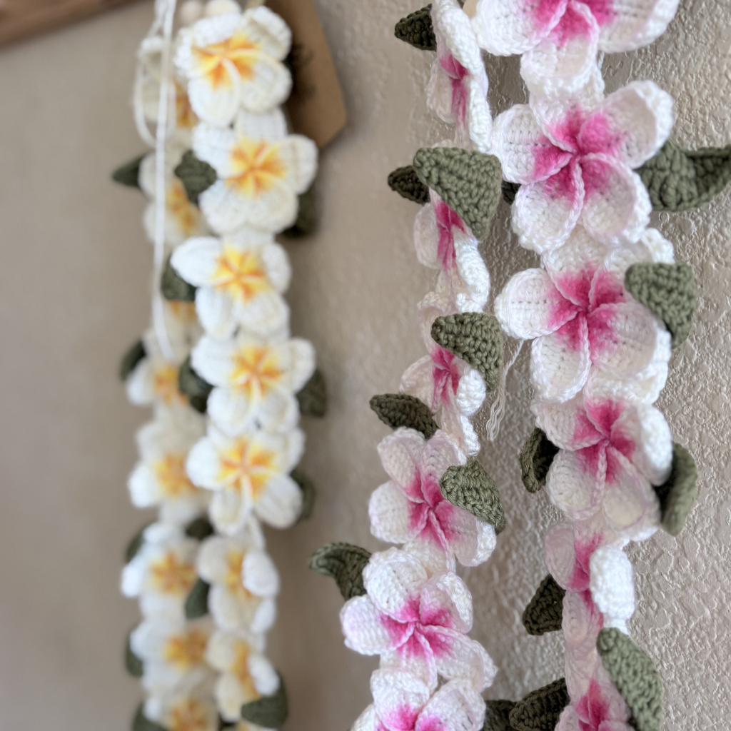 Pink Crochet Plumeria Lei